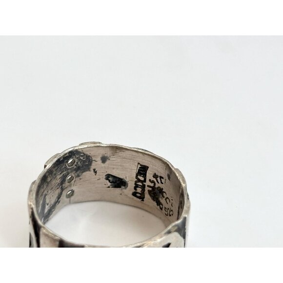 Taxco Mexico Peace Sign Cigar Banded 925 Sterling Silver Vintage Ring - sz 8.75 - Picture 10 of 13